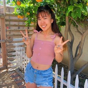 Pink button crop top